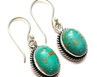Turquoise Drop Earrings, 925 Sterling Silver, Southwestern Boho Jewelry