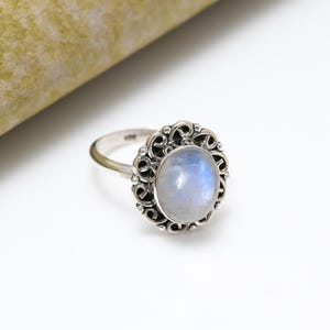 Oval Moonstone Ring: 925 Sterling Silver Boho Design
