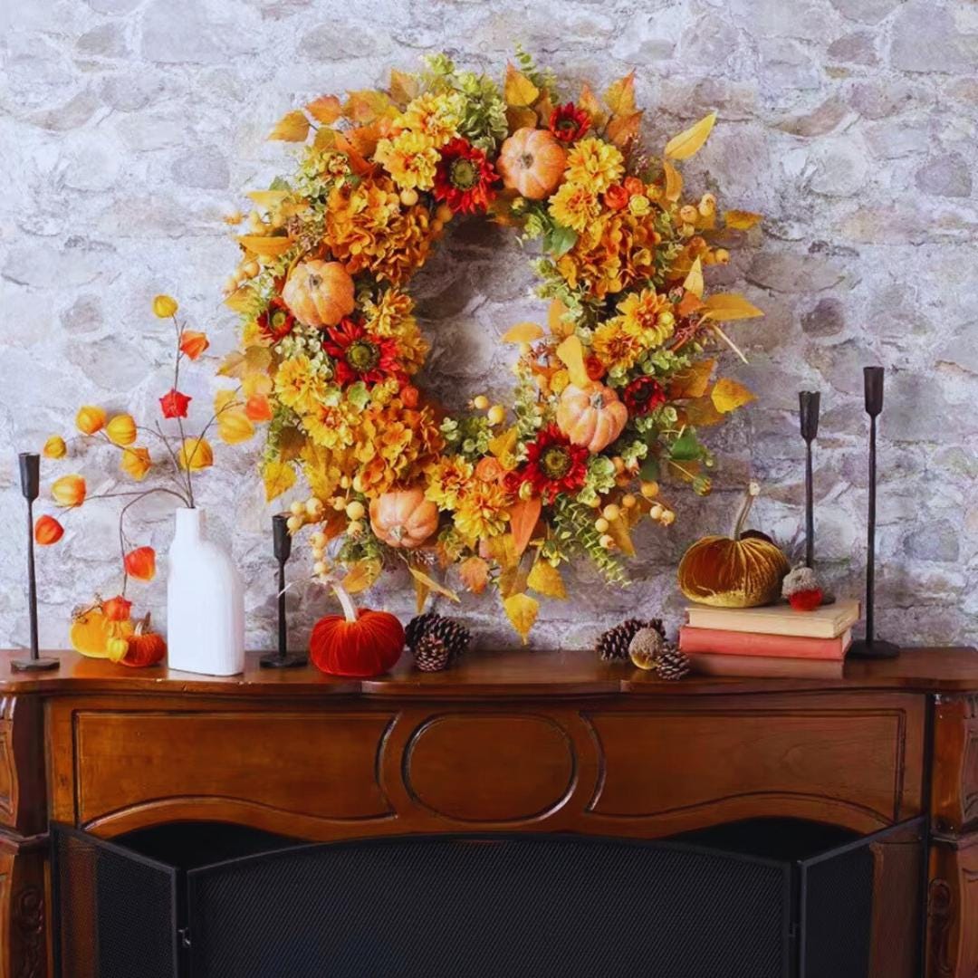 秋のドアリース,51cm パンプキンベリーメープルポーチリース - ホームデコレーション 玄関 窓 感謝祭 コーヒーショップ 秋の季 秋のリース |  51cm パンプキンベリーメープルポーチリース | ホームデコレーション 玄関 窓 感謝祭 コーヒーショップ 秋の季 秋のリース ... 秋のリース - 50cm パンプキンベリーメープルリース飾り,収穫祭感謝祭玄関窓ドアマントル暖炉壁装飾オーナメント | 玄関ドア