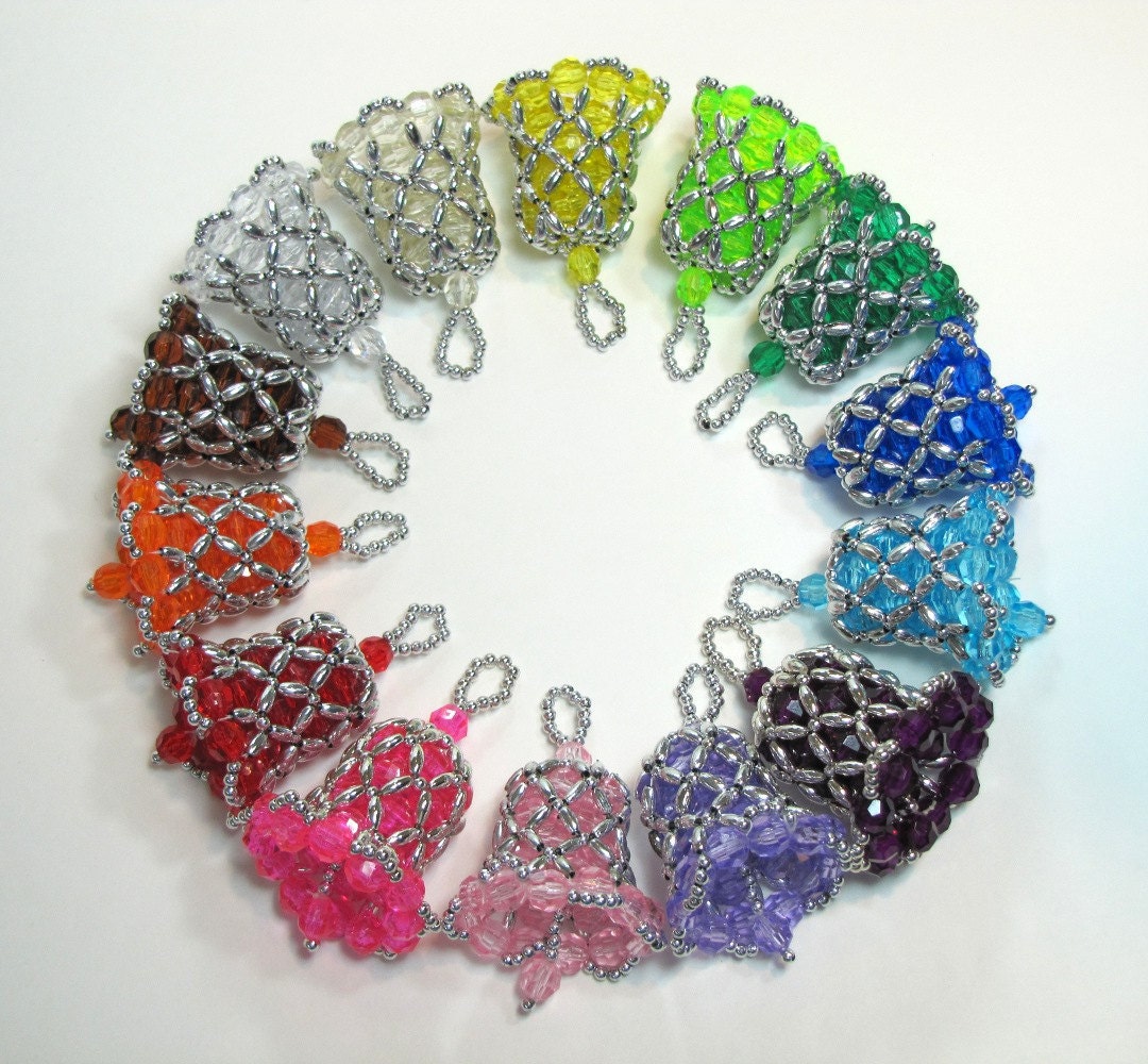 Beaded Bells Ornaments Handcrafted Choose Color