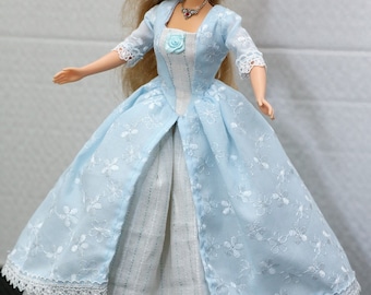 11 1/2" doll dress set:  Light Blue Elegance with Stripes
