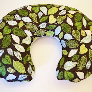 Nursing Pillow Cover: Modern Leaves on Brown with Polka Dots on White