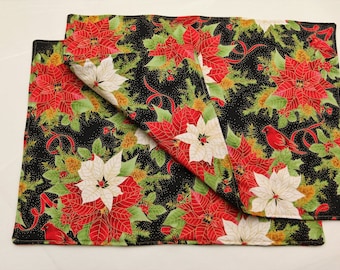 Pair of Placemats:  Poinsettias and Cardinals