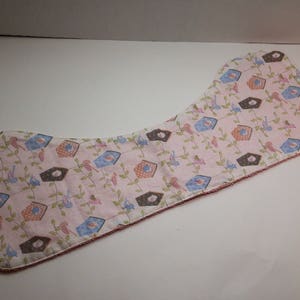 Contoured Burp Rag: Birds and Birdhouses with Pink Terrycloth image 2