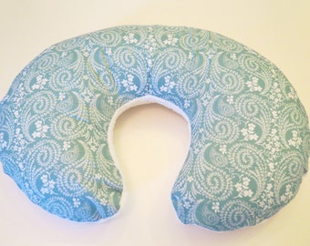 Reversible Nursing Pillow Cover: Teal Floral with White Soft n Fluffy