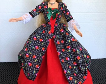 11 1/2" doll dress set:  Cherries on Black