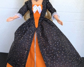 11 1/2" doll dress set:  Tiny Pale Dots on Black