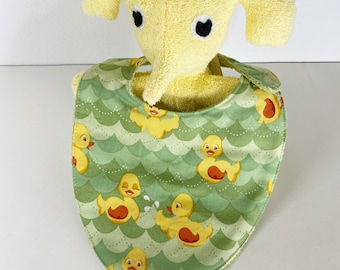 Rubber Duckies with Light Green terry cloth reversible baby bib
