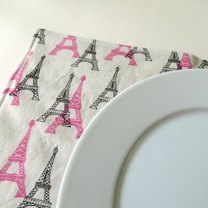 Pair of Reversible Placemats: Eiffel Tower in Parisian Pink and Chocolate