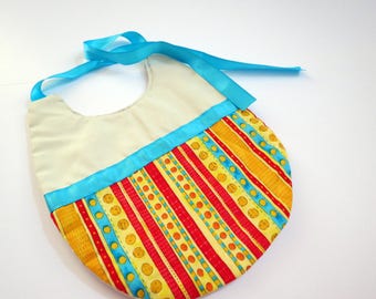 Striped Baby Bib with Teal Ribbon