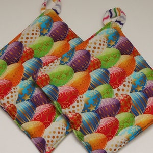 Reversible Potholder:  Colorful Easter Eggs and Zig Zag Stripes