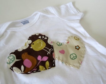 Tweet Tweet Love & Peace Onesie with 2 Hearts: 6-9 months white short sleeve