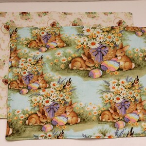 Pair of Reversible Placemats:  Bunnies, Daisies, and Eggs & Bunnies in Baskets
