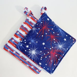 Reversible Potholder:  Stars, Stripes, and Fireworks