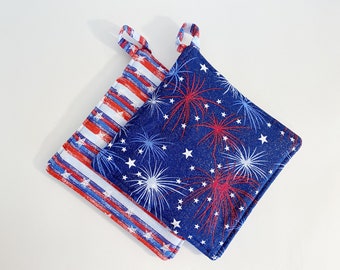 Reversible Potholder:  Stars, Stripes, and Fireworks