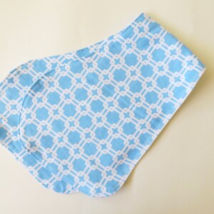 Contoured Burp Rag: Light Blue flannel with White Lines and Squares