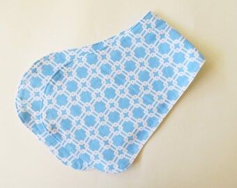 Contoured Burp Rag: Light Blue flannel with White Lines and Squares