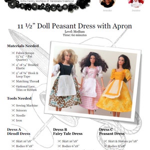 Barbie Peasant Dress with Apron and Octoberfest Dirndl: PDF Pattern Download