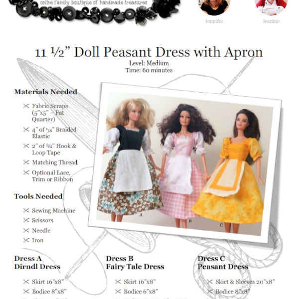 Barbie Peasant Dress with Apron and Octoberfest Dirndl: PDF Pattern Download