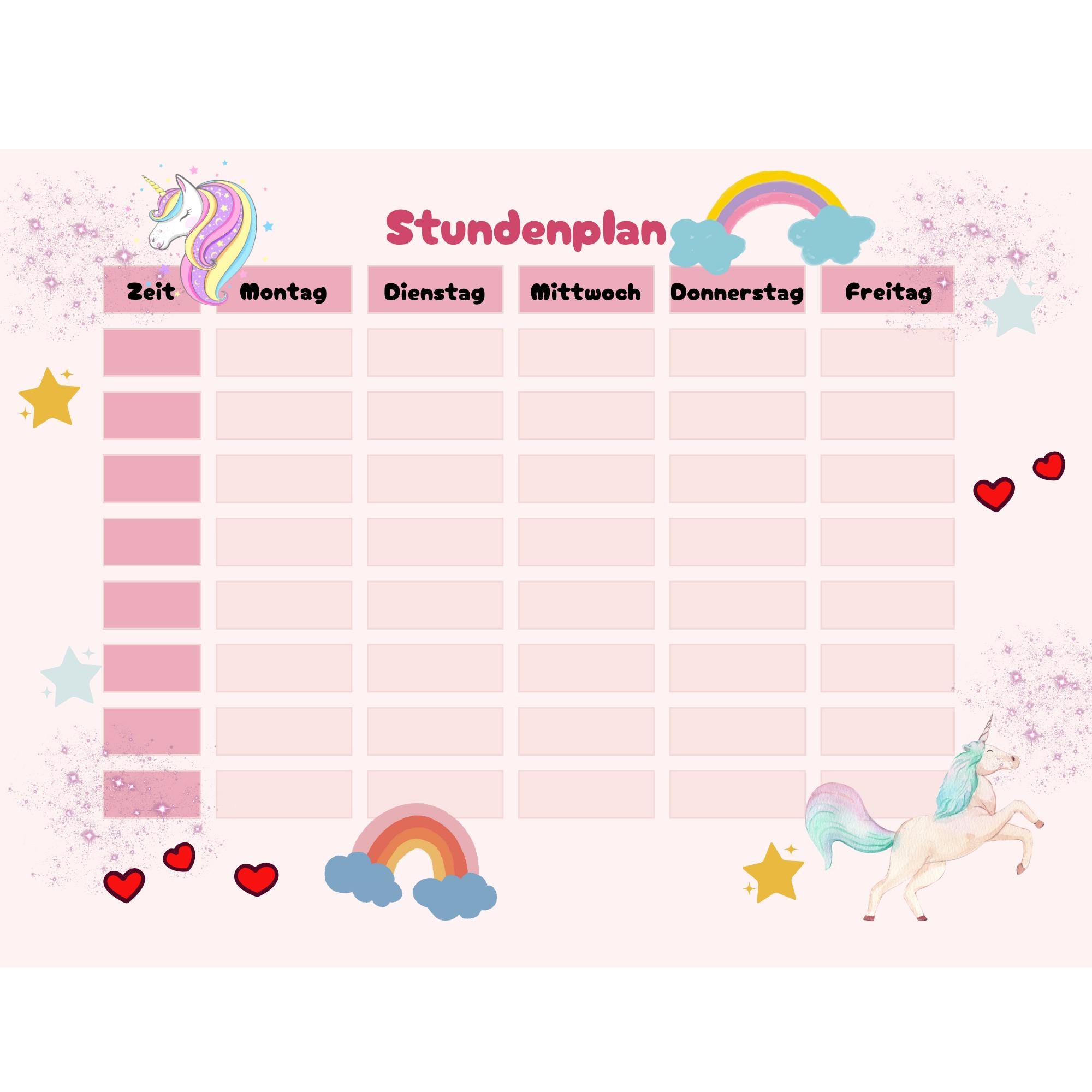 Digital Unicorn Timetable With Rainbow & Glitter | Printable School ...