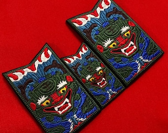 Parche bordado de Joseon Gwimyeon, escudo rectangular con rostro de bestia guardiana, parche de moral patrimonial.