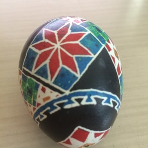 Pysanky Egg - black background, geometric pattern - chicken egg
