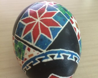 Pysanky Egg - black background, geometric pattern - chicken egg