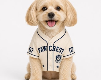 Maglia da baseball per cani universitaria, crema, blu navy, maglietta da college per animali domestici, nome, numero di telefono personalizzati, abbigliamento anti smarrimento per gatti, uniforme sportiva vintage