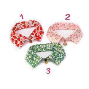 Set of 3 Fruit Print Pet Collars for Cats and Small Dogs – Strawberry Watermelon Pineapple Design, Adjustable Velcro, Soft Summer Bib Style