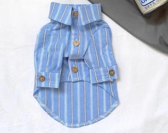 Blue Striped Pet Dress Shirt with Buttons – Lightweight Dog Shirt for Small Dogs and Cats – Breathable Summer Puppy Outfit