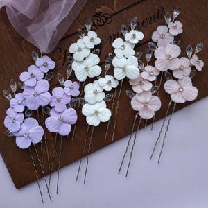 Bridal hair pins clay flowers, Polymer clay flower hairpins, Floral hair pins for bride, Romantic wedding hairpins, Clay flower bridal pins