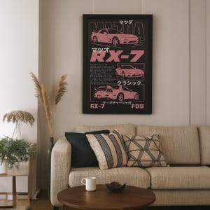 Póster del Mazda RX-7, arte mural de coches JDM, impresión del RX7 FD3S, decoración de coches deportivos japoneses, obra de arte con motor turbo rotativo, regalo de coche de los 90 para él