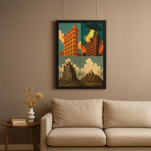 Retro Sci-Fi Framed Poster, Vintage Art Decor, Unique Wall Art, Alien Invasion Poster, Home Office Decor, Gift for Sci-Fi Lovers