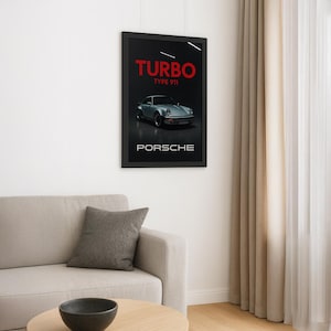 Affiche encadrée Porsche 911 Turbo, impression d&#39;art de voiture, décoration automobile, cadeau Porsche, oeuvre d&#39;art murale pour les amateurs de voitures, affiche de voiture, taille 20 x 30