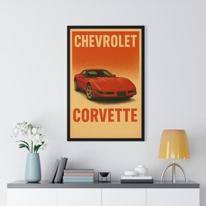 Chevrolet Corvette Poster, Vintage Car Wall Art, Gift for Car Enthusiasts, Automotive Decor, Retro Framed Artwork