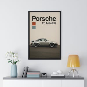 ヴィンテージカーアートプリント、ポルシェ911ターボ930ウォールデコ、自動車ギフト、レトロな額入りポスター、ガレージウォールアート、車愛好家向けデコレーション