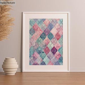 Pastel Mosaic Watercolor Art Printable | Elegant Modern Wall Decor Digital Download