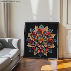 Sculpted Bloom Mandala Digital Art Printable - Vibrant Abstract Wall Decor Download