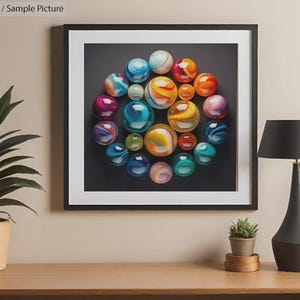 Chromatic Orbits Digital Marble Art | Abstract Colorful Glass Spheres | Instant Download Wall Decor