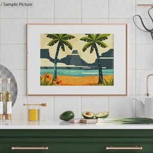 Palm Beach Digital Art Print, Tropical Palm Tree Wall Decor, Instant Download Beach Scene, Neutral Modern Printable, Boho Home Art
