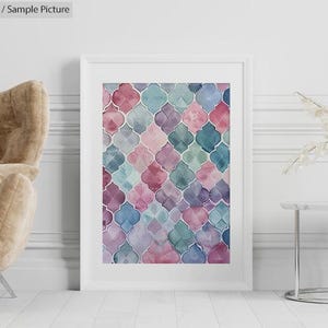 Watercolor Pastel Mosaic Printable Wall Art, Abstract Geometric Digital Download, Boho Modern Home Decor