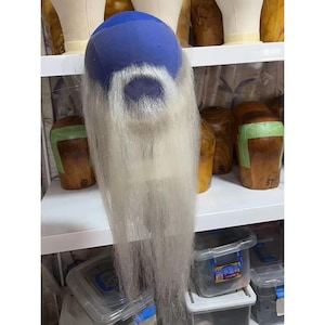 White Long Beard, Pure Handmade Real Hair Beard, Realistic and Natural Fake Beard, Suitable for Role Playing or Costume Play