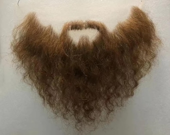 Handmade Brown Curly Beard, Human Hair Cosplay Beard
