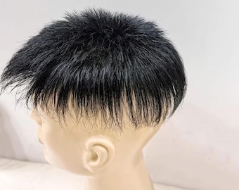 Men's Black Real Hair Wig, Baldness Cover, Short Hairstyle