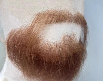 Brown Human Hair Beard, Hand-Crocheted Cosplay Mustache Set