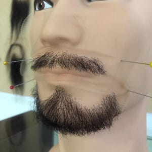 Black Men's Beard,Realistic Fake Beard 100% Handmade,Invisible Tulle Edge Crocheted Fake Beard, Suitable for Sticking on Beard for Role Play