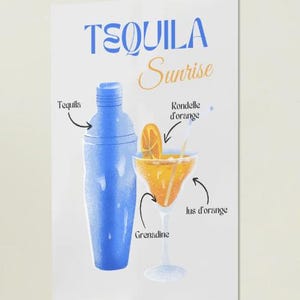 Affiche Cocktail "Tequila Sunrise" – Illustration colorée, recette murale