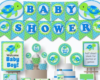 Sea Turtle Baby Shower Decorations Blue Boy Turtle Birthday Etsy