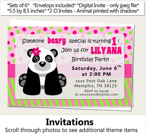 Pink Girl Panda Birthday Party Invitation Or Panda Baby Shower
