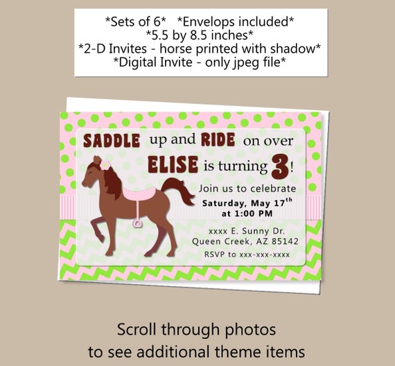 Horse Birthday Invitation - Horse Baby Shower Invitation - Horse Party Invitation - Printed Decorations Banner, Cake Topper Il_570xn